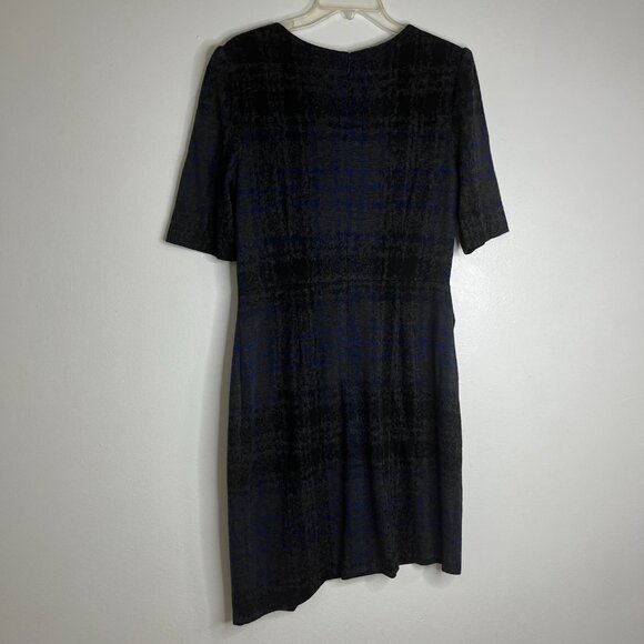 Betsey Johnson‎ Dress Asymmetrical Plaid Knit Career Formal Sheath Sz 12 - Picture 4 of 8